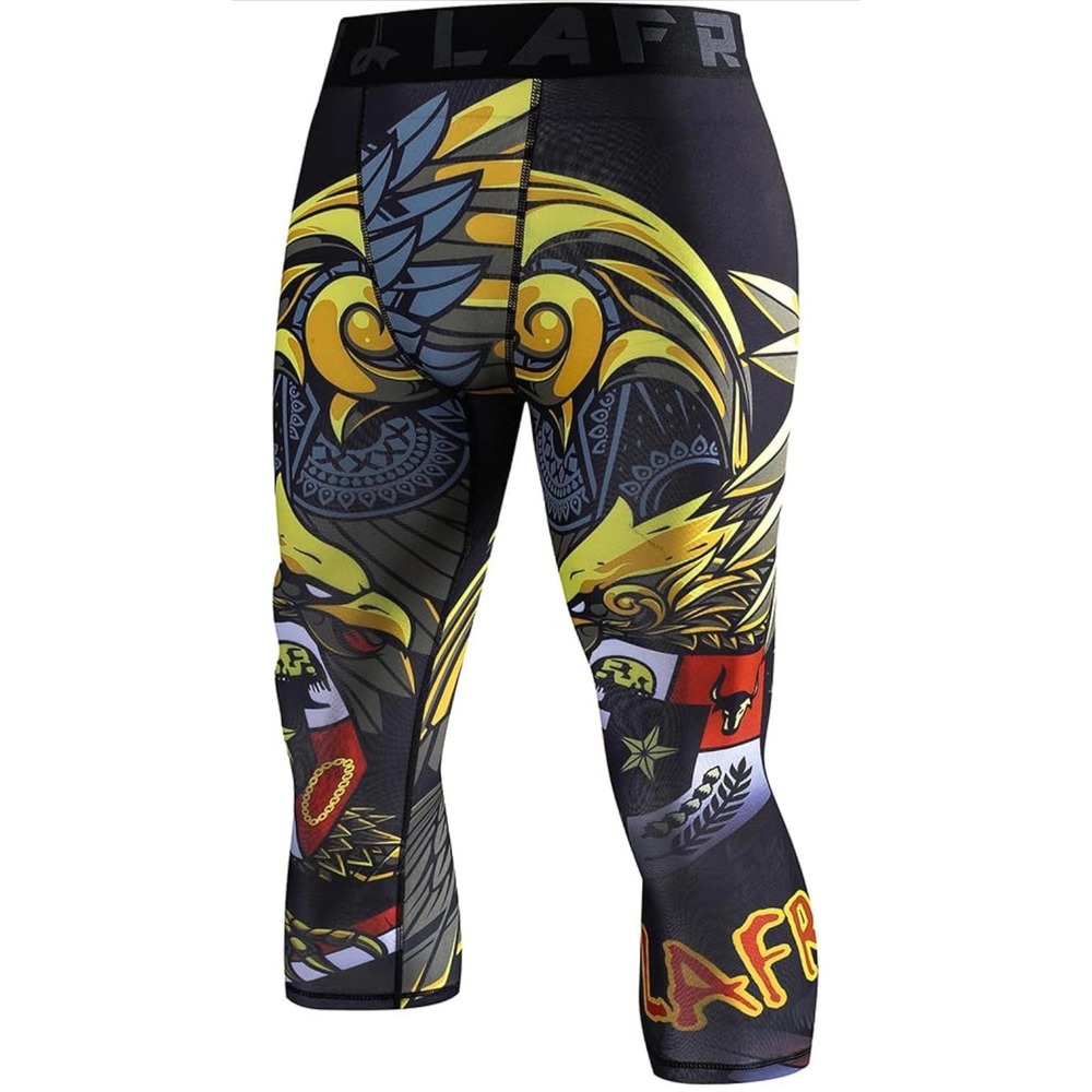 Mens‎ Elastic Compression Fit Leggings 3/4 Capri Tights Graphic Eagle XXL